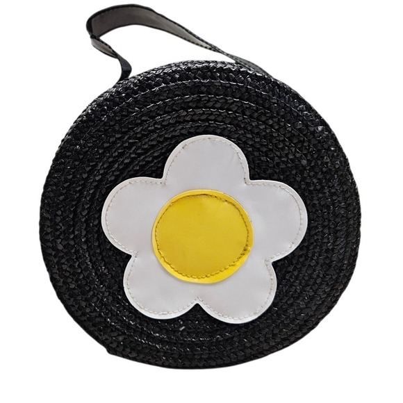 Sassy Southern Girl Boutique Handbags - Sassy Black Round Straw Purse Daisy Flower Novelty Cute Small‎ Handbag Satchel